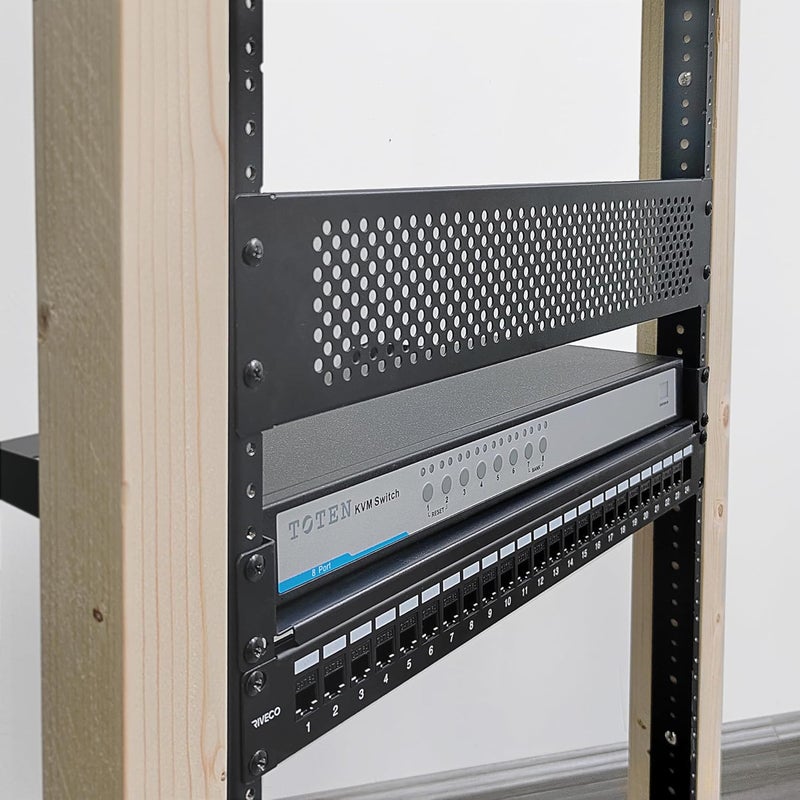 RIVECO 16U Rack Rails 2 PCS, 3.0 mm Thickness Steel Tapered Holes Horizontal & Vertical Rack Mount Rails for Recording & Network Wooden Cabinet Mounting, 10/32 Screws Included - Image 5